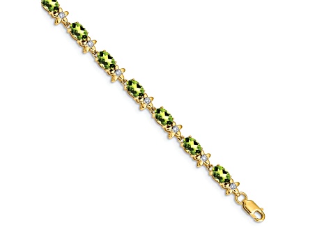 14k Yellow Gold Floral Diamond and Peridot Bracelet
