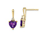 10k Yellow Gold 1.5ctw Amethyst February Birthstone and Diamond Heart Dangle Earrings