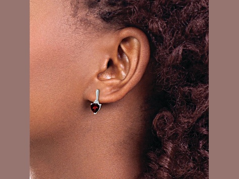 Rhodium Over 10k White Gold 1.5ctw Garnet January Birthstone and Diamond Heart Dangle Earrings