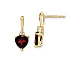 10k Yellow Gold 1.5ctw Garnet January Birthstone and Diamond Heart Dangle Earrings