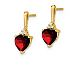 10k Yellow Gold 1.5ctw Garnet January Birthstone and Diamond Heart Dangle Earrings