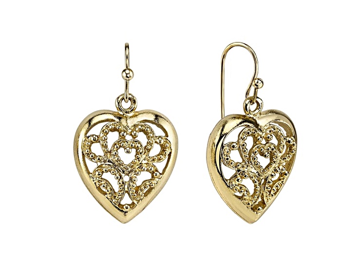 1928 Jewelry Filigree Gold-Tone Heart Drop Earrings