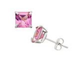 Pink Lab Created Sapphire Princess Cut 10K White Gold Stud Earrings 2.30ctw