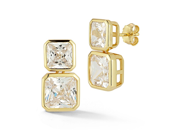 Sterling Statements 14K Yellow Gold Over Sterling Silver Cubic Zirconia Square Dangle Earrings