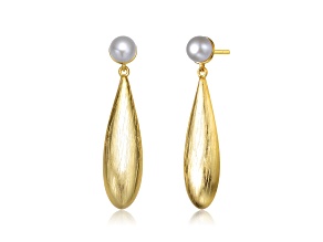Genuine Freshwater Drop Pearl, 14K Yellow Gold Plated over Sterling Silver Modern Earrings