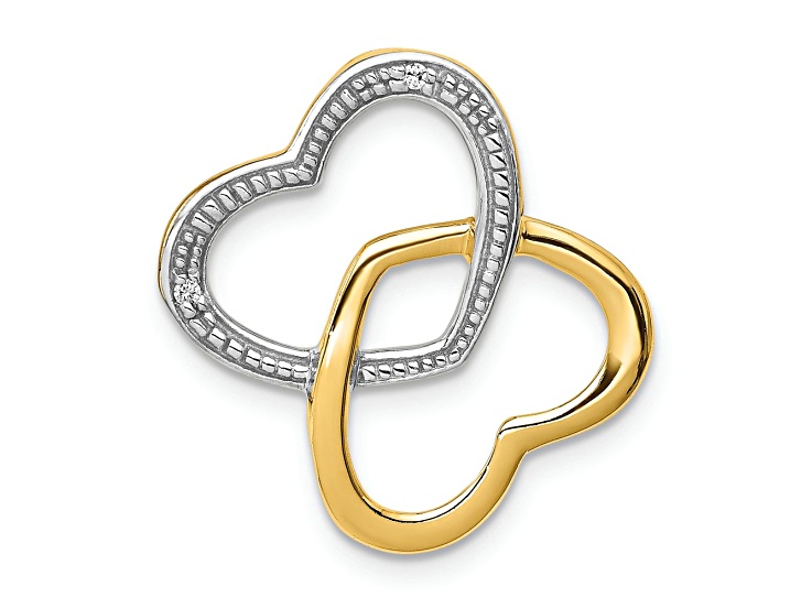 14k Yellow Gold and Rhodium Over 14k Yellow Gold Diamond Double Entwined Heart Chain Slide