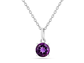 Amethyst Rhodium Over Sterling Silver Solitaire Pendant With Chain