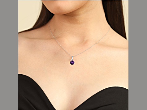 Amethyst Rhodium Over Sterling Silver Solitaire Pendant With Chain