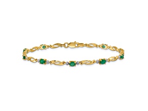 10k Yellow Gold Diamond and Oval Green Emerald Bracelet