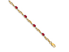 10k Yellow Gold Diamond and Oval Red Ruby Bracelet