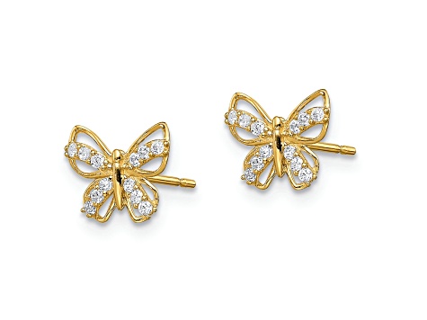 14K Yellow Gold Butterfly Cubic Zirconia Stud Earrings - 1B7FKA | JTV