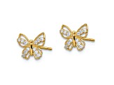 14K Yellow Gold Butterfly Cubic Zirconia Stud Earrings