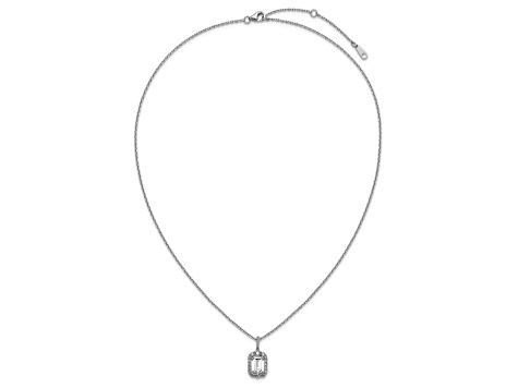 Rhodium Over Sterling Silver Fancy Emerald-cut Cubic Zirconia Halo With 2 Inch Extension Necklace