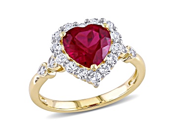 Picture of Lab Created Ruby & White Topaz and White Diamond 10k Yellow Gold Ring 3.49ctw