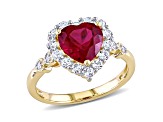 Lab Created Ruby & White Topaz and White Diamond 10k Yellow Gold Ring 3.49ctw