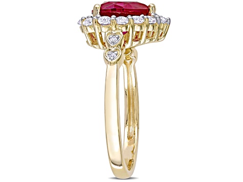Lab Created Ruby & White Topaz and White Diamond 10k Yellow Gold Ring 3.49ctw