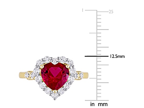 Lab Created Ruby & White Topaz and White Diamond 10k Yellow Gold Ring 3.49ctw