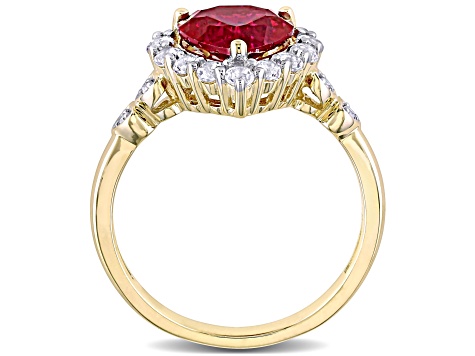 Lab Created Ruby & White Topaz and White Diamond 10k Yellow Gold Ring 3.49ctw