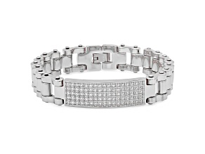Men's Stainless Steel ID Bracelet With Cubic Zirconia Accent 0.8ctw