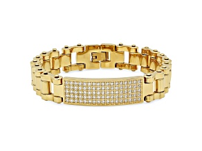 Men's 18K Yellow Gold Over Stainless Steel ID Bracelet With Cubic Zirconia Accent 0.8ctw