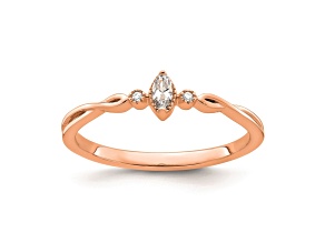 14K Rose Gold Petite Beaded Edge Marquise Diamond Ring 0.09ctw