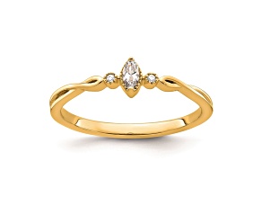 14K Yellow Gold Petite Beaded Edge Marquise Diamond Ring 0.09ctw