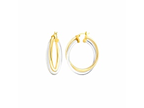 14K Yellow Gold Over Sterling Silver Lucite Crossover Hoop Earrings in Clear