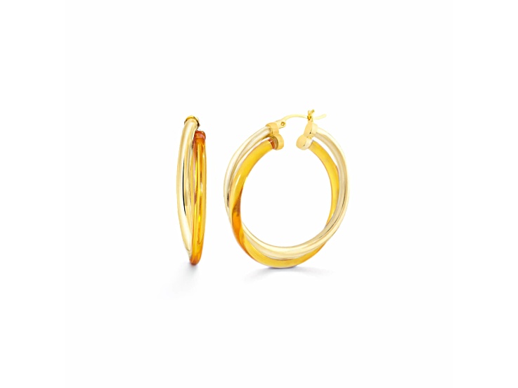 14K Yellow Gold Over Sterling Silver Acrylic Crossover Hoop Earrings in Honey