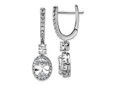 Rhodium Over Sterling Silver Fancy Oval Cubic Zirconia Halo Hinged Dangle Earrings