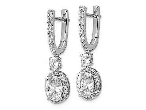 Rhodium Over Sterling Silver Fancy Oval Cubic Zirconia Halo Hinged Dangle Earrings