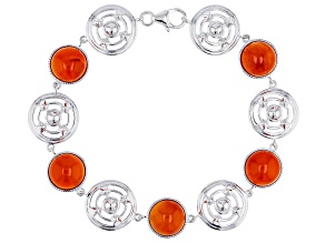Round Orange Carnelian Sterling Silver Bracelet