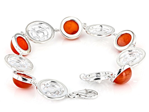 Round Orange Carnelian Sterling Silver Bracelet