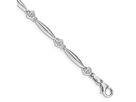 Rhodium Over 10k White Gold Diamond Heart Bracelet