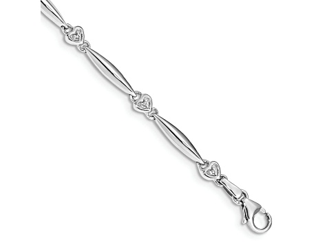 Rhodium Over 10k White Gold Diamond Heart Bracelet