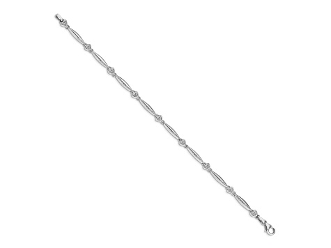 Rhodium Over 10k White Gold Diamond Heart Bracelet
