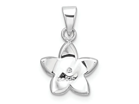 Rhodium Over Sterling Silver Pink Enamel and Cubic Zirconia Flower Children's Pendant