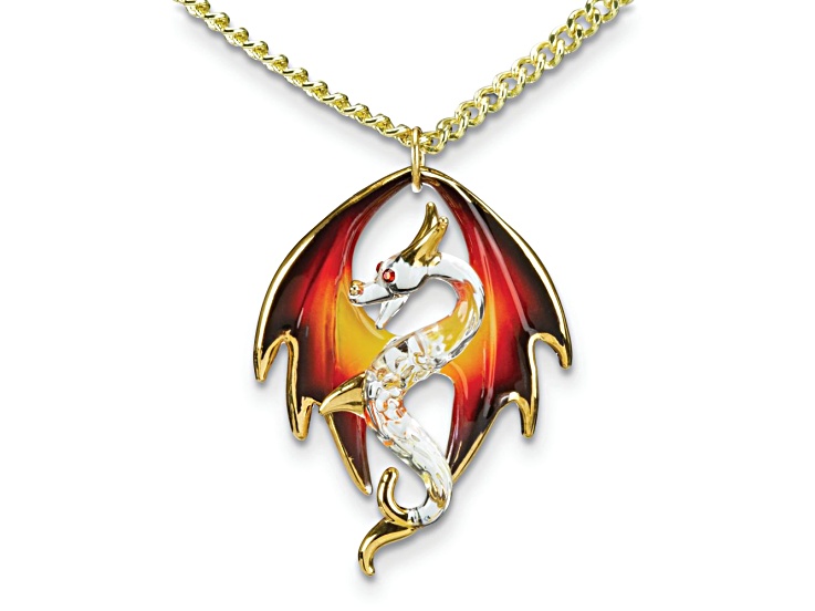 Glass Baron 22K Accent Gold-trim Dragon Gold-tone Necklace