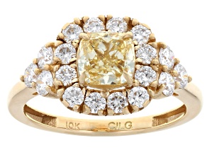 Yellow and White Lab-Grown Diamond 10K Yellow Gold Halo Ring 2.00ctw