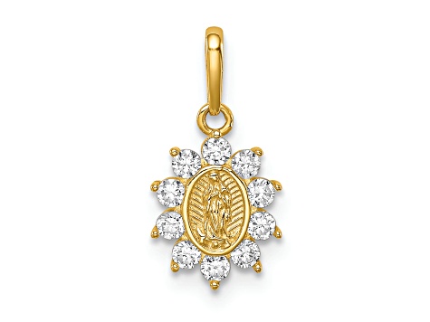 14K Yellow Gold Our Lady of Guadalupe Cubic Zirconia Pendant