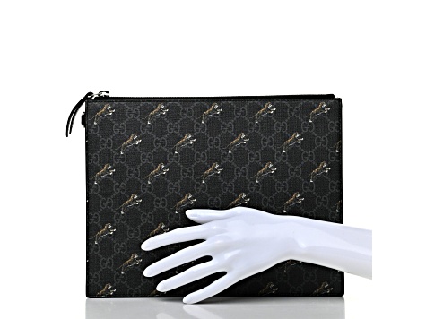 Gucci Black GG Supreme Monogram Tiger Print Clutch Bag