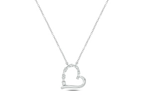 White Lab-Grown Diamond F-G SI1 Rhodium Over Sterling Silver Heart Journey Necklace 0.25ctw