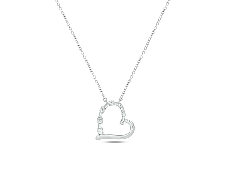White Lab-Grown Diamond F-G SI1 Rhodium Over Sterling Silver Heart Journey Necklace 0.25ctw