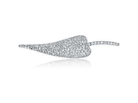 Clear Cubic Zirconia, Rhodium Plated over Sterling Silver Leaf Pin