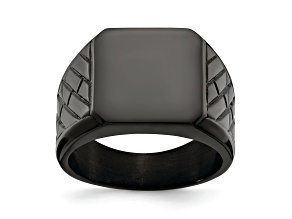 Stainless Steel Polished Black IP-plated Brick Design Signet Ring