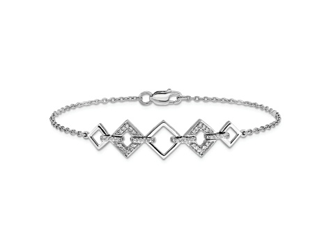 Rhodium Over 14k White Gold Diamond Squares Bracelet