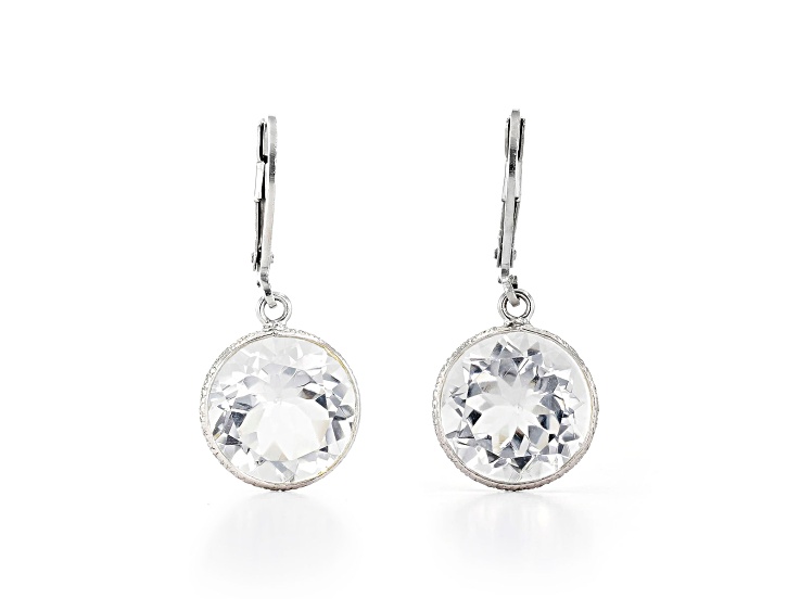 White Round Crystal Quartz Sterling Silver Earrings 11ctw