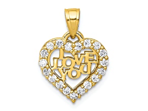 10k Yellow Gold Small Cubic Zirconia I Love You in Heart Charm