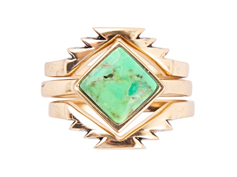 Barse Jewelry Aztec Lime Green Turquoise Gold Tone Ring Set