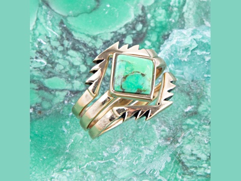 Barse Jewelry Aztec Lime Green Turquoise Gold Tone Ring Set