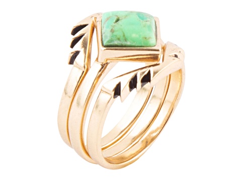 Barse Jewelry Aztec Lime Green Turquoise Gold Tone Ring Set